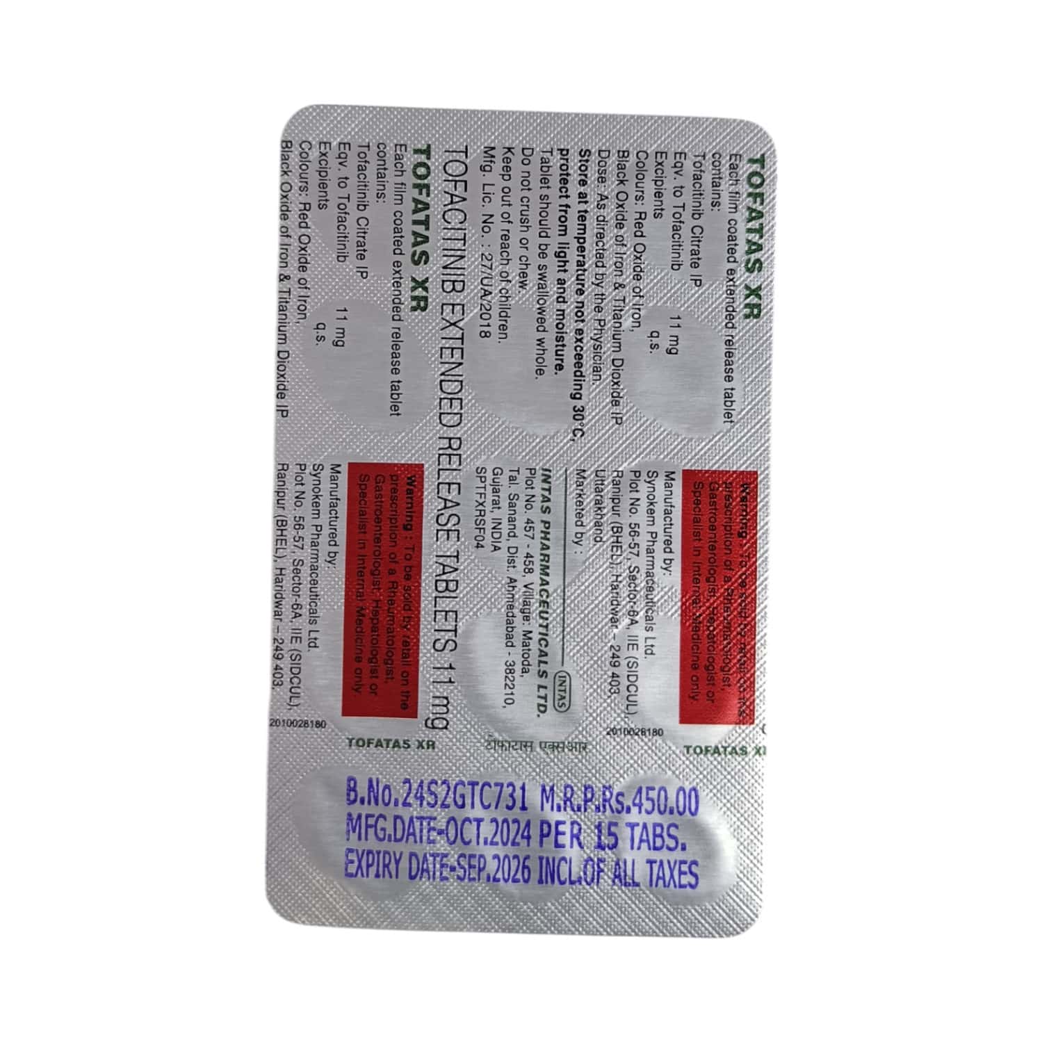 Tofase Er 11mg Tablets